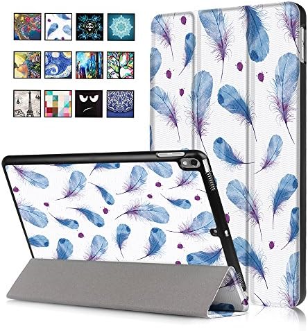 New iPad Pro 10.5 2017 Case,UNOTECH Stand Leather Case Smart Magnet Protective Cover for New iPad 10.5 Inch 2017 with Auto Sleep/Wake, Blue Feather
