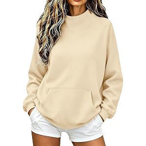 yaoeye Mock Neck Sweatshirt Women 2026 Fall Oversized Turtleneck Lightweight Pullover Teens Long Sleeve Sweatshirts