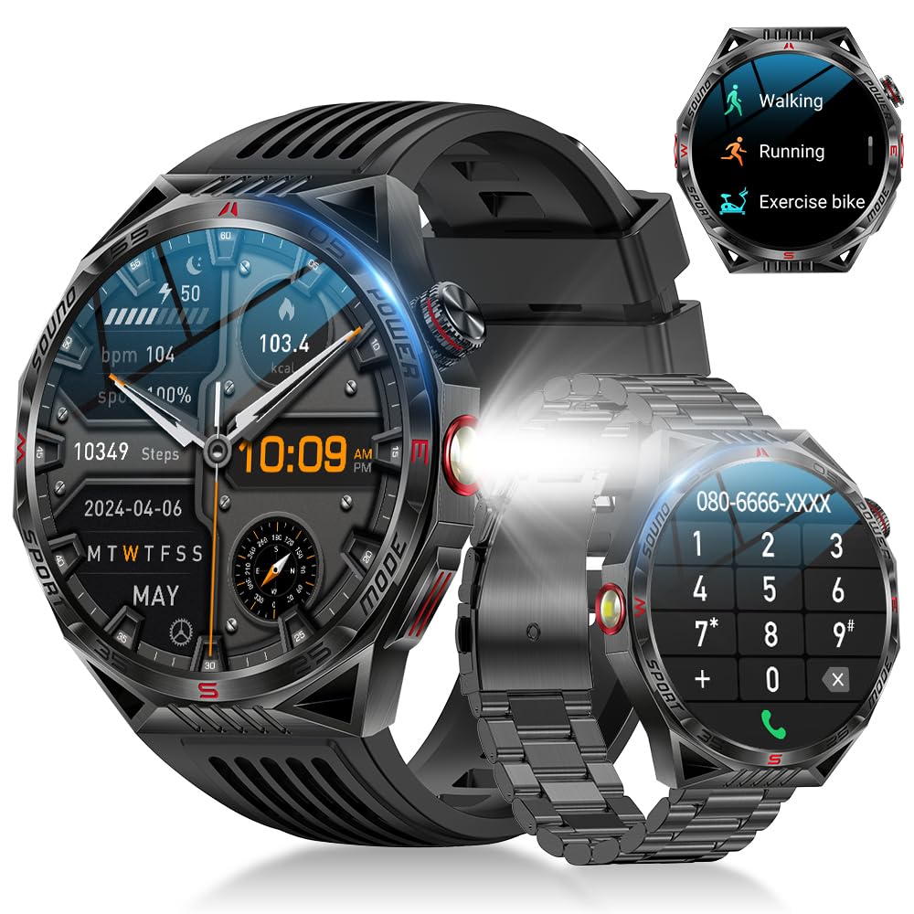 2025 Model Smartwatch, Bluetooth Calling, Military Standard, Shockproof, 1.85 Inch Ultra Large Screen, 2 Bands, App Notifications, 300+ Dial, 100+ Exercise Modes, 450 mAh Long Lasting Battery, IP68