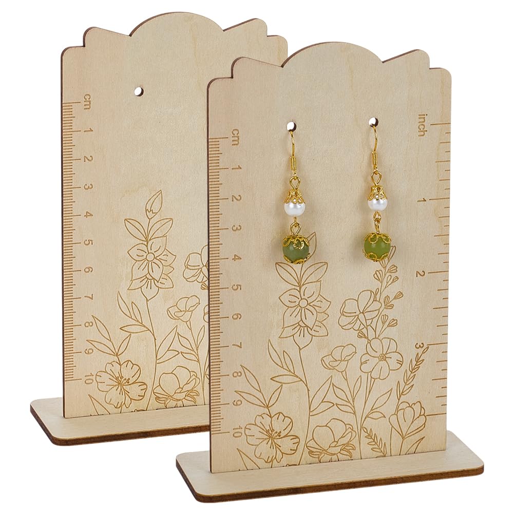 FINGERINSPIRE 2 Pcs Earring Measurement Display Stand 4x10x14.6cm Wood Ear Stud Stand Organizer Frame with Measurement Blanched Almond Rectangle-Shaped Earring Holder for Measuring and Selling