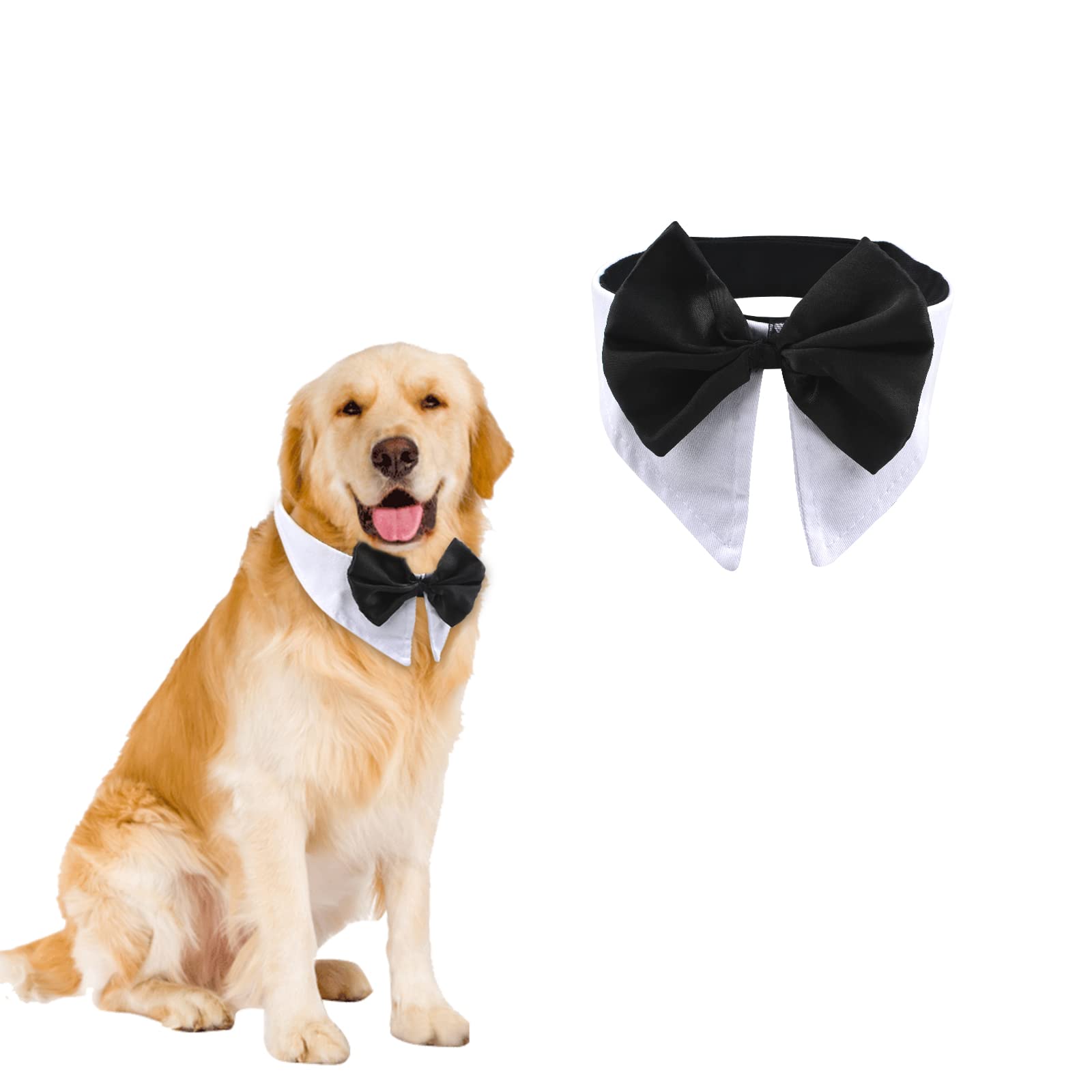 HACRAHO Formal Pet Bowtie Collar, 1 Piece White Tux Dog Bowtie Adjustable Pet Costume Collar with Bowtie for Dogs Cats Wedding Birthday, Neck Girth 28.98-30.98"