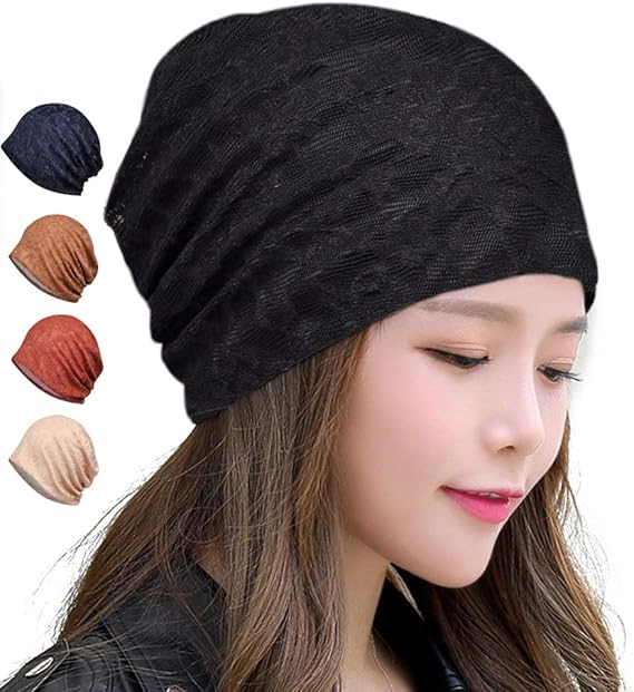 Amazon Wonderbabe ニット帽 サマーニットキャップ 綿製 柔らかい 春夏秋用 薄手 レース レディース コットン帽 ストレッチ 通気 吸汗 防風 日よけ 無地 ブラック ニット 通販