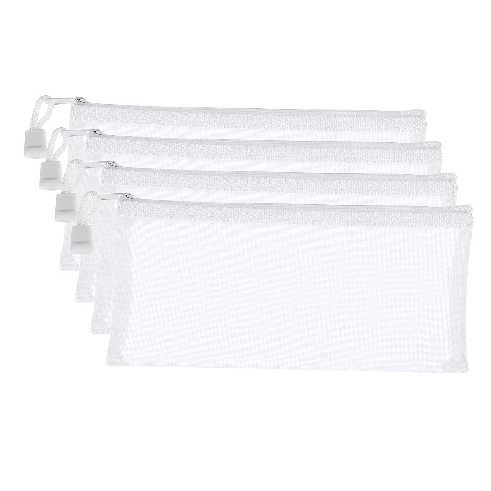PATIKIL Mesh Zipper Bags, 4 Pack Nylon A4 Size Pen Pencil Travel Cases Toiletry Cosmetic Makeup Pouches Zipper Files Purse Organizer for Office, White