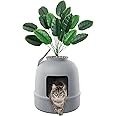 Lifewit Litter Box with Faux Plant & Scoop for Large Cat, Hidden Corner Enclosure Litter Tray with Odor Control & Carbon Filter in Living Room/Bedroom/Bathroom, Grey