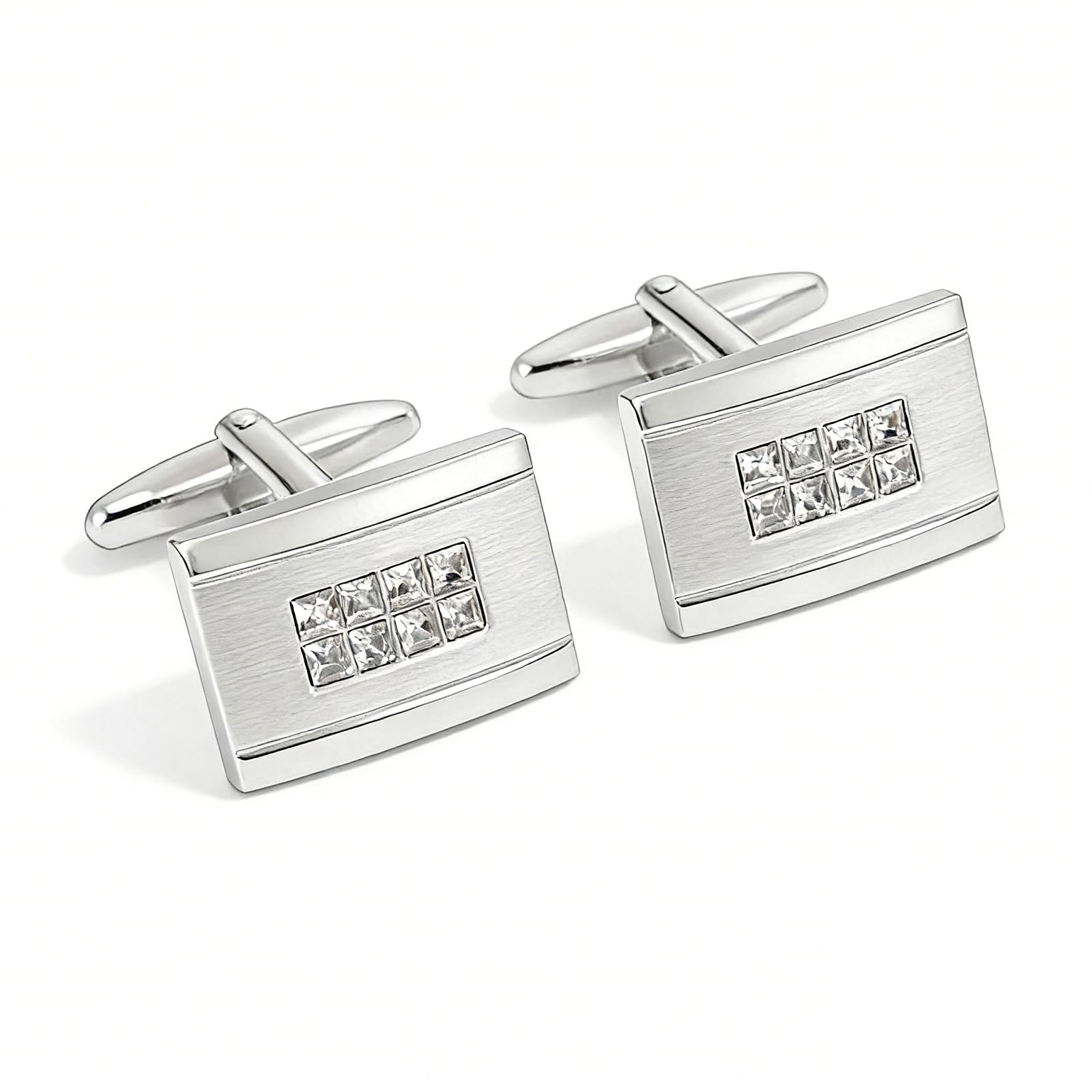 Mr.Van Elegant White Silver Crystal Cufflinks Mens Glimmering Cuff Links Set for Business Wedding Party
