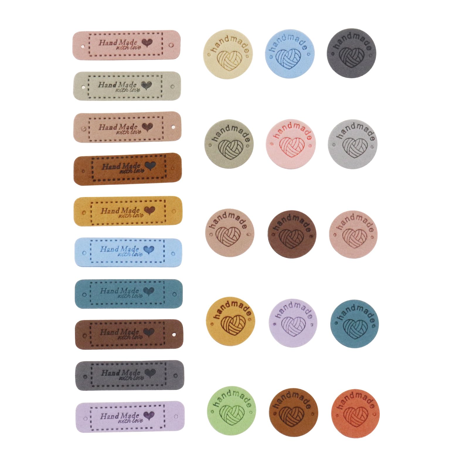 SG Store 60pcs Color Handmade Embossed Labels Rectangular Two hole Embossed Label Circular Handmade Love Embossed Tag for Backpacks Clothing Caps