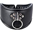 DRYFAL Black Leather Collars Padded Cotton Neck Chokers Halloween Bar Stage Necklace