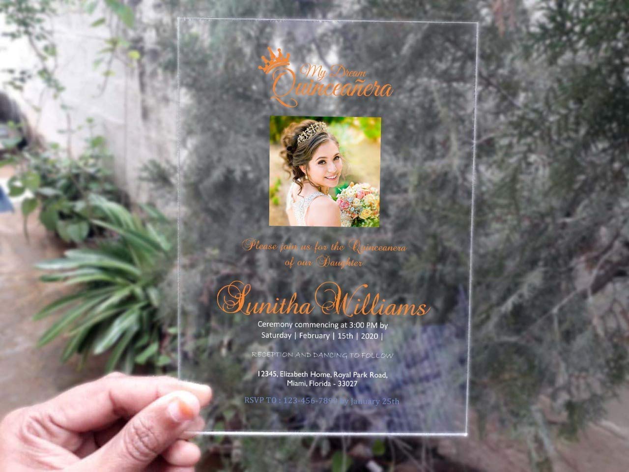 Clear Acrylic Quinceanera | Custom Acrylic Wedding Invitations | Clear Invitation Personalized Diy | Modern Invite | 5"x7" | Qty 50 nos Invites + 50 Envelopes | 040