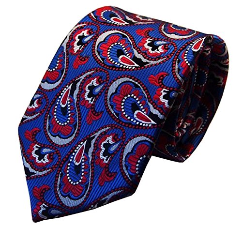 Secdtie Men's Red Blue Striped Silk Tie - Jacquard Woven, 57 Inch Length, 3.15 Inch Width, Formal & Business Necktie