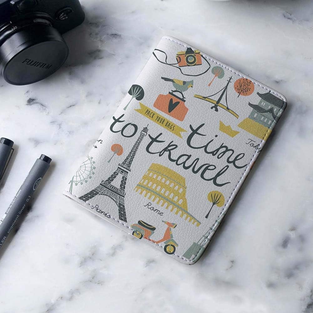  | Time To Travel (Both Sides Printed) - White - Wanderlust Collection - Leather Vintage Map - Passport Holder - Travel Accessories | Passport Covers