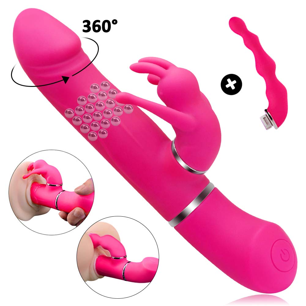 Rabbit Vibrator Set, Dual Motor Vibratoren für Sie Klitoris und G-punkt mit Stoßfunktion, 360° Drehkopf mit 7 Modi, Silikon Realistischer Dildo Klitorisstimulator, Sexspielzeug für Frauen