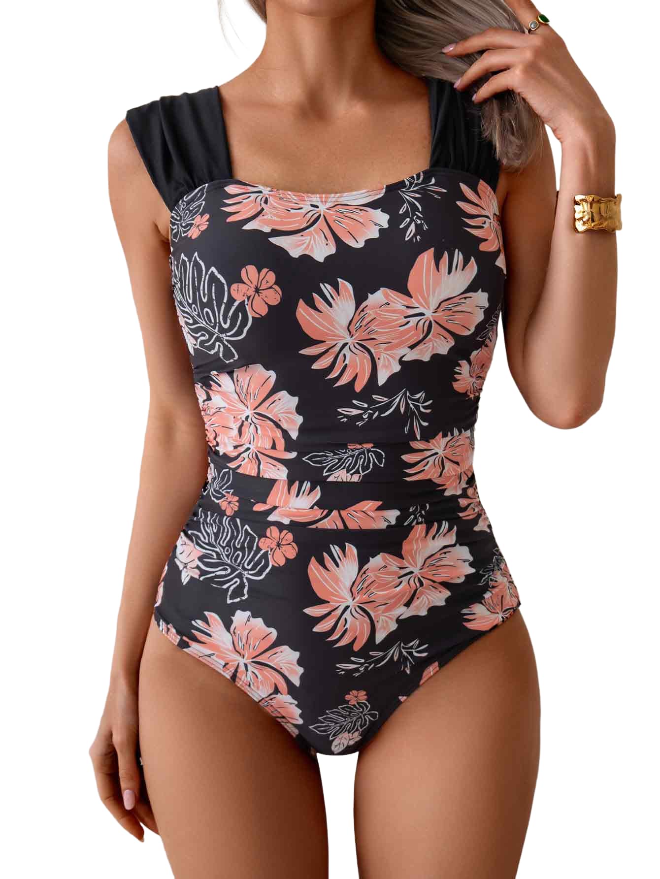 Photo 1 of B2prity Womens One Piece Swimsuit Retro Square Neck Tummy Control Bathing Suits Ruched Modest Full Coverage Swimwear