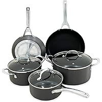 YIFONTIN Hard Anodized Nonstick Kitchen Cookware Set, Pots and Pans Set, 8-Piece, Black.
