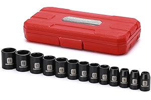 MIXPOWER 13 Pieces 3/8-Inch Drive Shallow Impact Socket Set, 7mm to 19mm, CR-V, Metric, 6 Point, Shallow, 13 Pieces 3/8" Dr. 