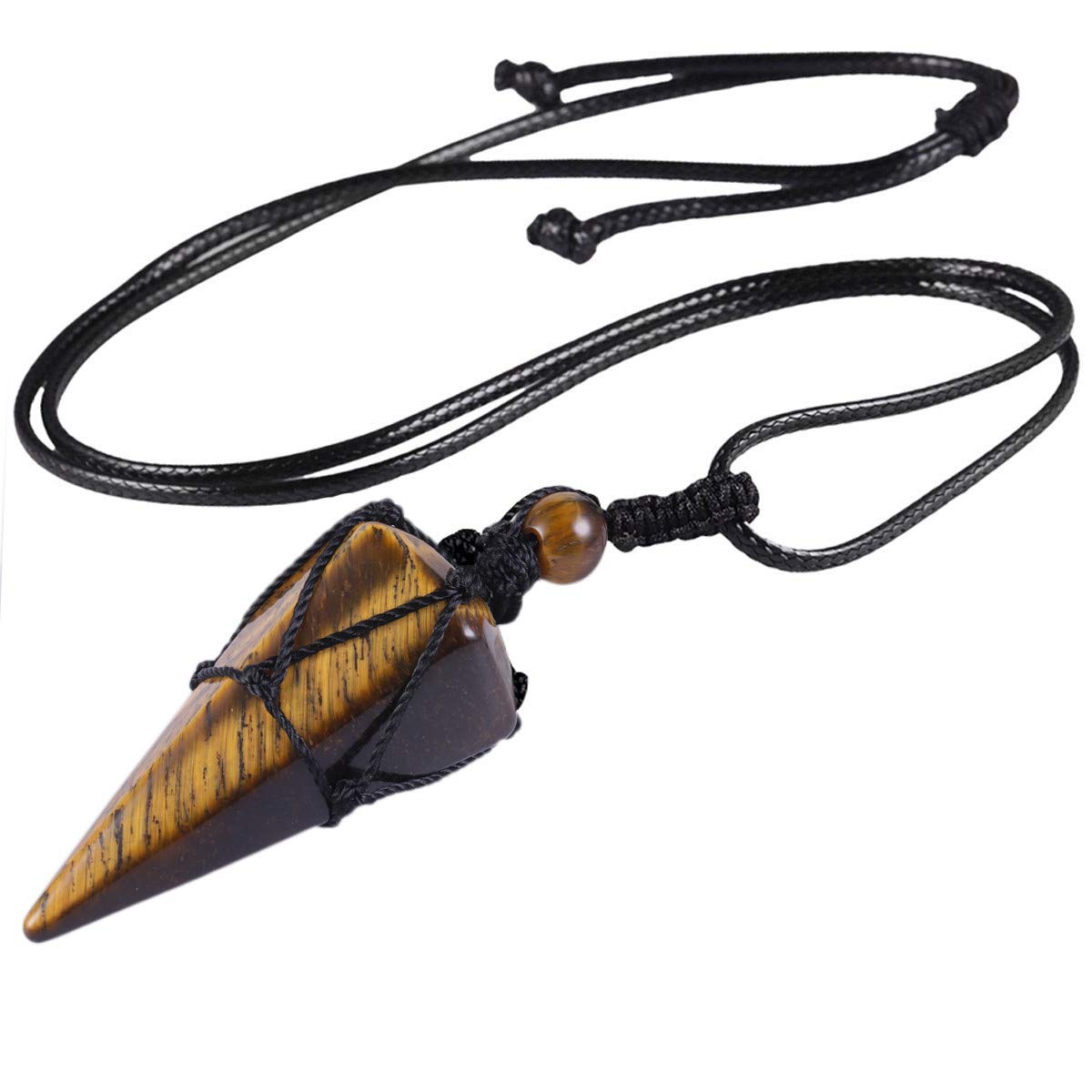 mookaitedecor Natural Tiger Eye Crystal Point Pendant Necklace for Women Men, Hexagonal Brown Crystal Necklace Semi Precious Stone Necklace Healing Crystal Reiki Chakra Birthday Jewellery Gift