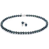 COYATE Tahitian Cultured Black Pearl Necklace & Earrings Set | 7.5-8mm Round Exotic Pearls with 925 Sterling Silver Clasp | Luxury Jewelry Gift for Wife/Mom/Girlfriend, 18"+2" Extender