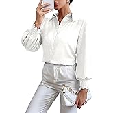 Spriolim Button Down Shirt for Women Swiss Dot Lantern Long Sleeve Blouse Work Casual Tops