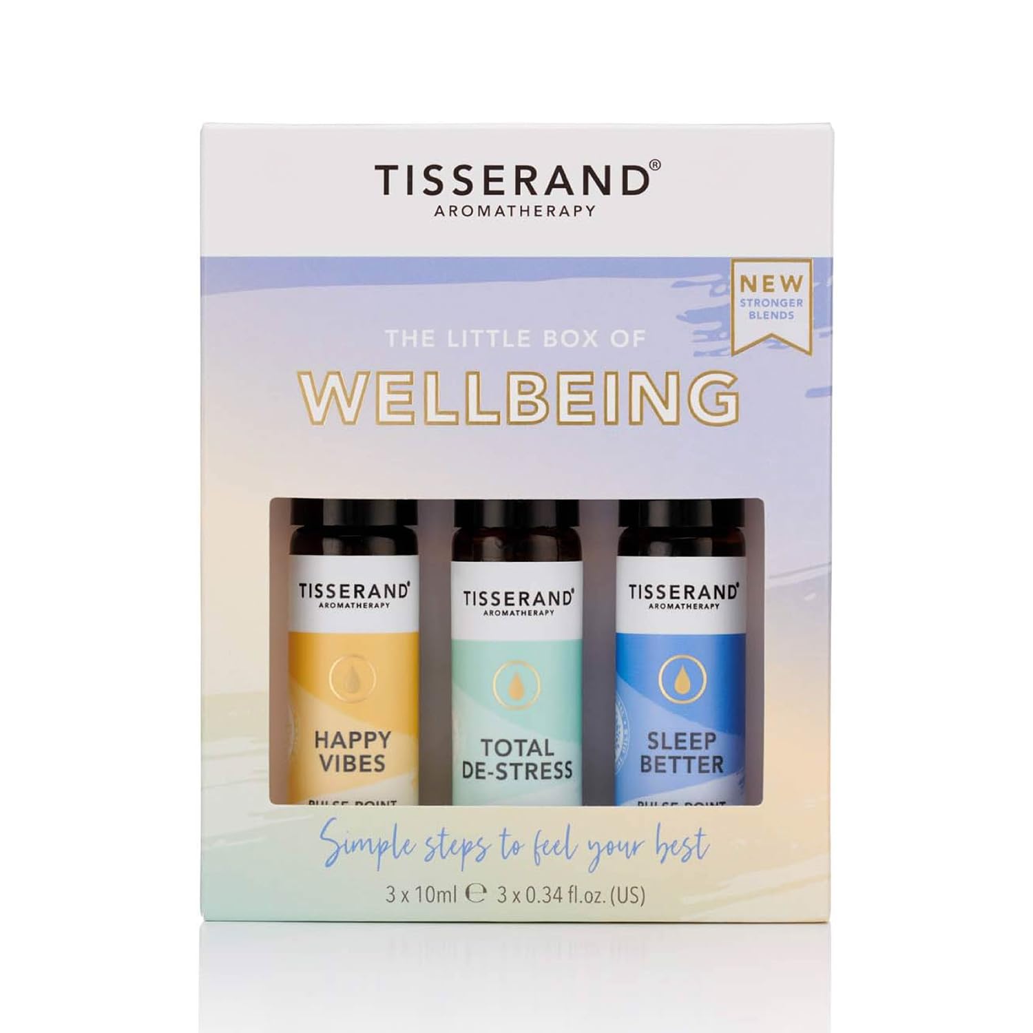 Tisserand - The Little Box of Wellbeing - Happy Vibes, Total De-Stress, Sleep Better - 100% Natural Pure Essential Oils - 3x10ml
