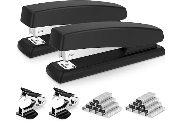 Deli Stapler, Desktop Stapler, 2 Pack, 25 Sheet Capacity, Includes 2000 Staples and 2 Staple Removers, 2 Pack,Black