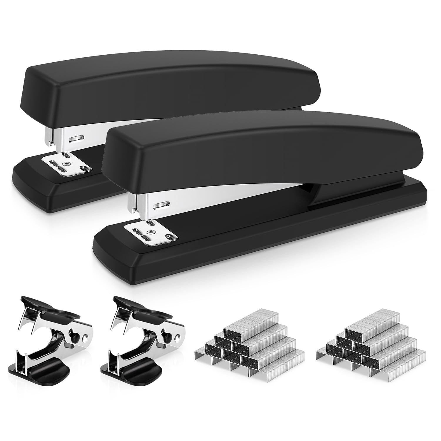 Deli Desktop Staplers 2 Pack – 25 Sheet Capacity – Includes 2000 Staples & 2 Staple Removers – Office Staplers for Home, School & Work – Black