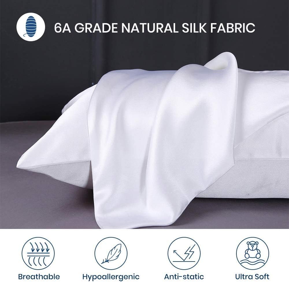 LILYSILK 100% Mulberry Silk Pillowcase 19MM Both Side Silk Hypoallergenic Breathable Housewife Pillow Cover with Envelope Closure for Hair and Skin(White,Standard 50x75cm) - Image 3