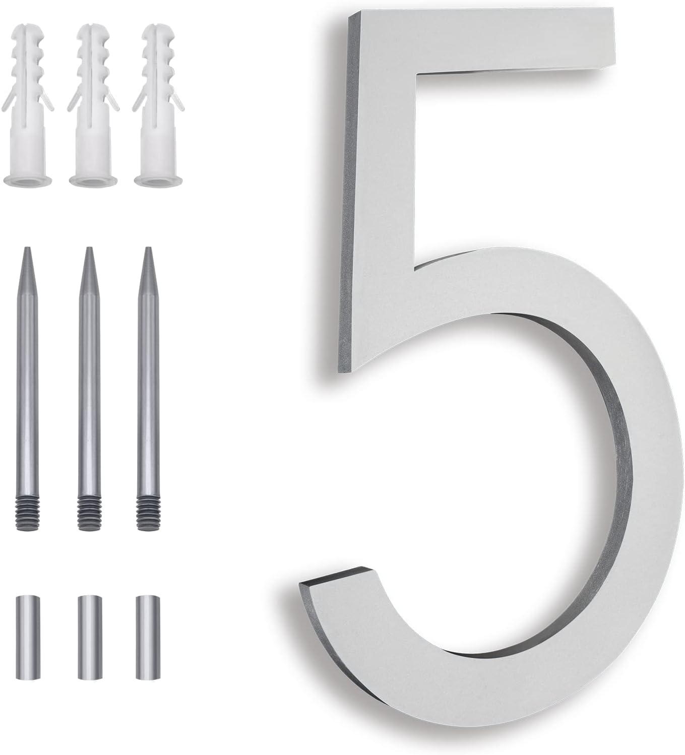 Address Signs - 8 Inch Modern House Numbers, Address Numbers For Houses Large Silver Exterior Street Metal floating house numbers for outside Floating Mount Or Flush Mount Aluminum Home House Numbers Silver 5