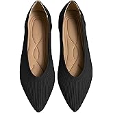 TINGRISE Women's Flats Shoes Pointed Toe Knit Ballet Comfortable Dressy Slip On Flat