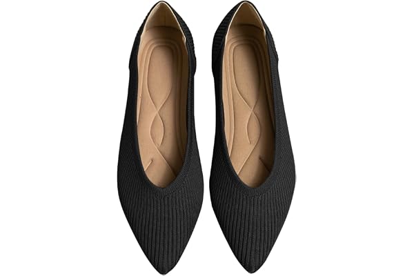 TINGRISE Women's Flats Shoes Pointed Toe Knit Ballet Comfortable Dressy Slip On Flat