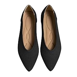TINGRISE Women's Flats Shoes Pointed Toe Knit