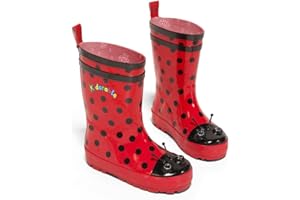 Kidorable Red Ladybug Natural Rubber Rain Boots With A Pull On Heel Tab