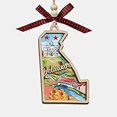 Delaware State Christmas Wooden Ornament - 2-Layer Laser-Cut Wooden Keepsake - Rustic Holiday Decor & Ideal Travel Gift for Women Men Family & Friends - Delaware Locals Gift