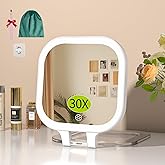 FUNTOUCH 30X Magnification Lighted Makeup Mirror, 7" Rechargeable Double Sided Travel Vanity Mirror with Lights, 3 Color Lights & Adjustable Brightness, 300°Rotation, Gift for Women,White
