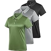 Women's Polo Tee Dry Fit Golf Shirt Moisture Wicking Short Sleeve Sport Activewear Golf Polo Tops Collar with Buttons Workout