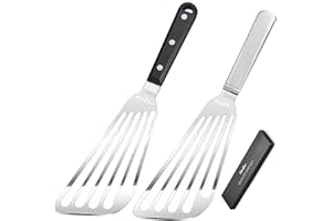 Egg Spatulas Flipper, KSENDALO Fish Spatula Stainless Steel, Metal Spatulas for Kitchen Use, Flexible Thin Slotted Blade CookingTurners(2 Pack)