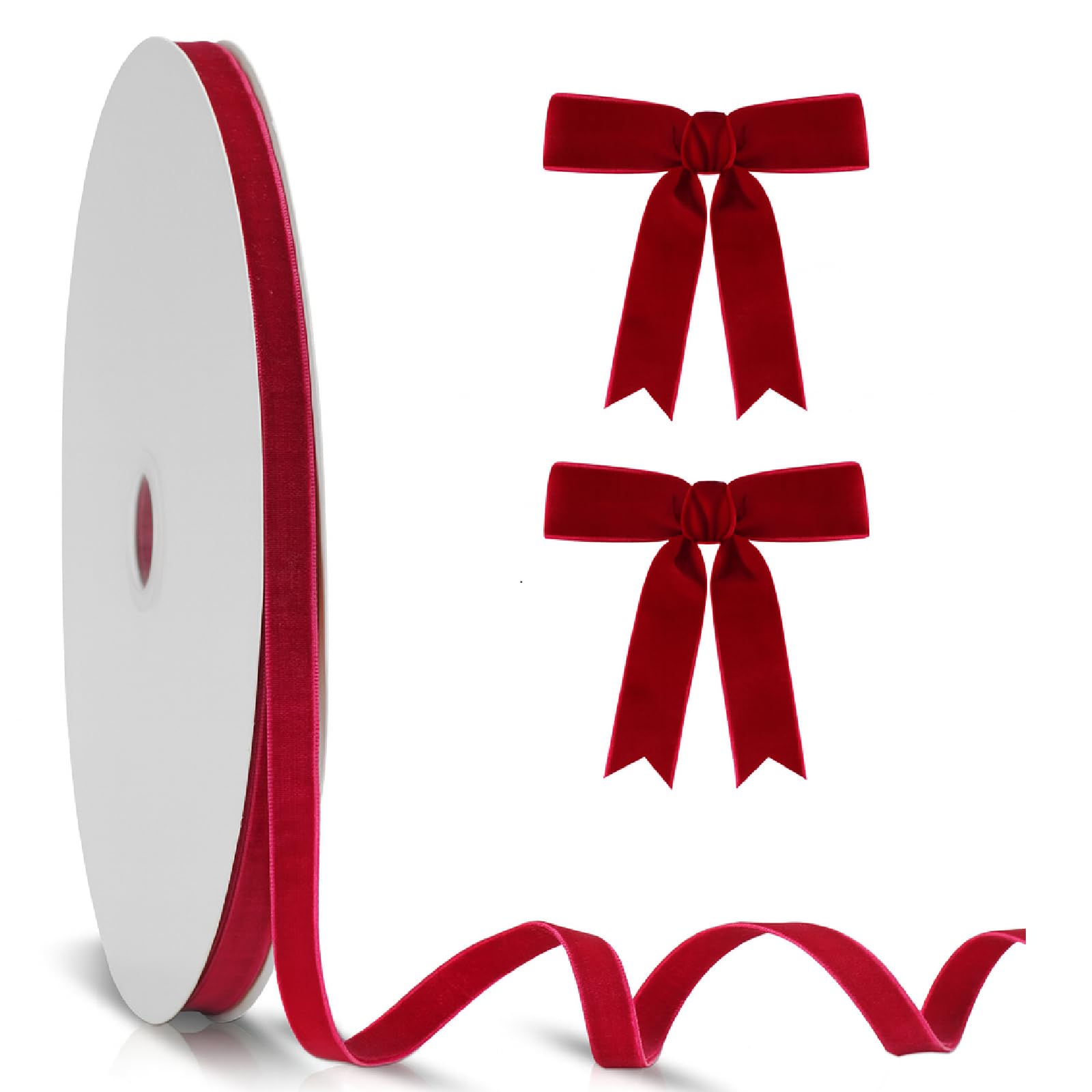 KINGLAKE 25 Yards Double Sided Dark Red Velvet Ribbon for Gift Wrapping, 10mm Thick Narrow Ghristmas Ribbon for Xmas Tree Decoration, Hair, Bows Making, Crafts