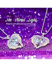 Mevecco - Collar con colgante de corazón de océano para mujer, fabricado con cristales de Swarovski