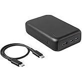 Amazon Basics High-Capacity Portable Charger Power Bank with 3-Port Output, 20,000 mAh, Black