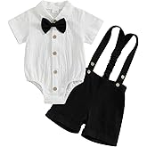 GOOCHEER Newborn Baby Boy Gentleman Outfit Suit Short Sleeve Bowtie Romper Shirt Suspender Shorts Summer Dress Clothes Set
