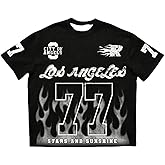 WDIRARA Men's Oversized Jersey Shirt Number Letter Graphic Short Sleeve Tee Streetwear