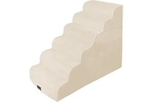 REST-EAZZZY Dog Stairs, Detachable Pet Stairs with Washable Cover,29.5" High Foam Dog Ramp for Bed, Non-Slip Pet Steps for Small Dogs, Cats to Get on High Bed, Sofa, Couch(6 Step, Beige)