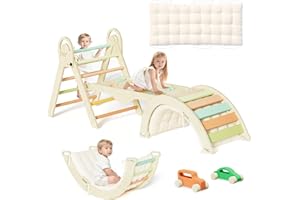 ElegantCrafts Pikler Triangle Set with Cushion, Montessori Climbing Set, Indoor Climb Toys, Indoor Playground Jungle Gyms, 9 Combinations Climbing Toy Set for Toddler, Baby, Kids 1-4