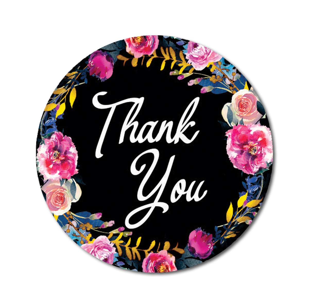 Darling Souvenir Round 45 Pcs Floral & Vines Border Black Thank You Stickers Envelope Seal-1.6 Inches