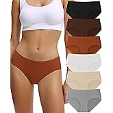 Yifumen Seamless Cotton Underwear for Women No Show Bikini Panties Full Coverage Sexy Soft Comfort Hipsters 6 Pack