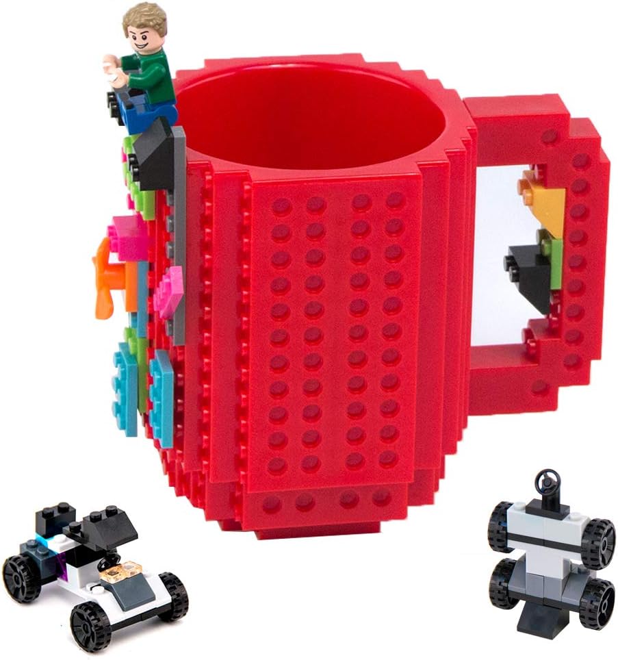 Build-On Brick Mug - 12oz Red Mug Set DIY Blocks Cup Building Toy Cup Party Supply Drinkware
