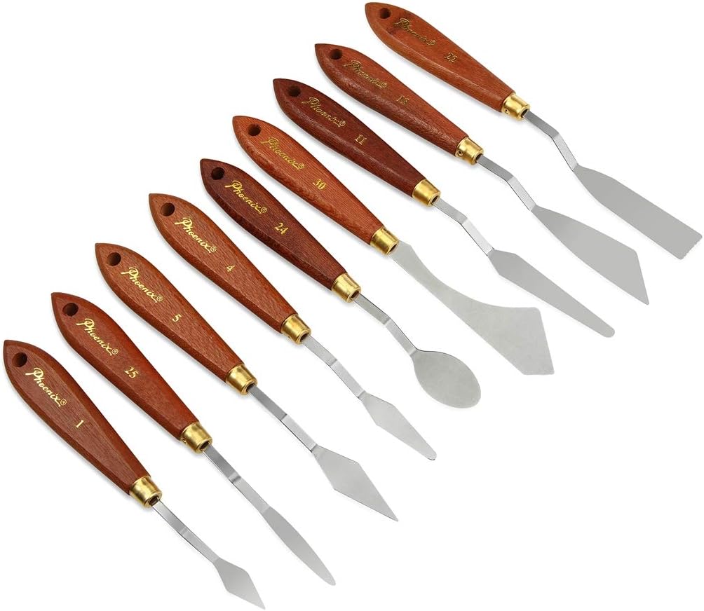 DerBlue Stainless Steel Artists Palette Knife Set, Spatula Palette Knife Painting Mixing Scraper, Thin and Flexible Art Tools for Oil Painting, Acrylic Mixing, Etc. (9pcs)
