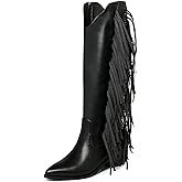 KiutSymo Cowgirl Fringe Boots For Women White Tassels Cowboy Boots Knee High Pointed Toe Western Boots