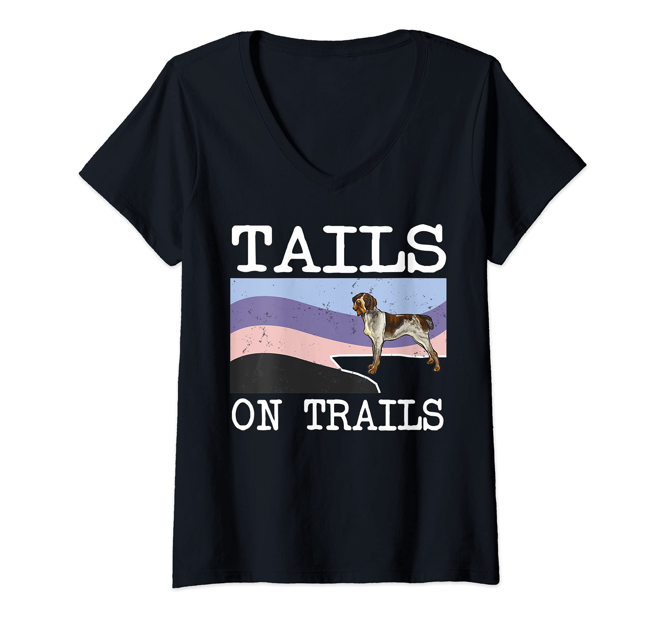 Womens German Wirehaired Pointer Tails On Trails Funny Dog Hiking V-Neck T-Shirt