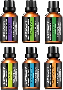 URPOWER Essential Oils, Upgraded 6 Aromatherapy Essential Oil Diffuser Essential Oils 100% Pure Lavender, Peppermint, Sweet Orange, Eucalyptus, Tea Tree, Lemongrass Essential Oil Gift Set 10ml/each