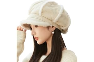 RUNGION Winter Thick Newsboy Hat Stylish Plush Cabbie Gatsby Cap Visor Beret Hat Ladies Winter Fall Warm Painter Hat
