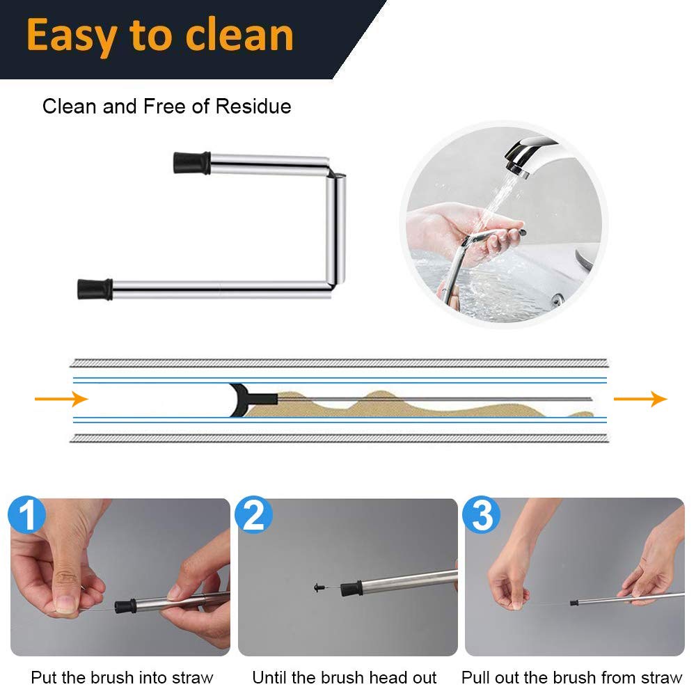 Tegutor 2 Pack Collapsible Reusable Straws, Stainless Steel Folding Drinking Food-Grade Silicone Straw, Portable with Hard Case Holder and Cleaning Brush for Party, Travel, Outdoor, Household, etc